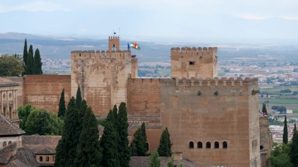 Alhambra Vista Panorâmica Cênica Com Céu Azul Nublado Granada Andaluzia — Vídeo de Stock