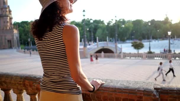 Woman Relaxing Plaza Espana Spain Square Built 1928 One Example — Stock Video