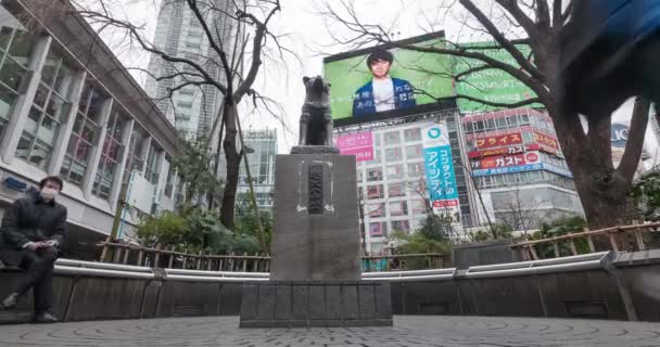Tokyo Japonyan Circa March 2017 Hachiko Köpek Heykeli Hachiko Sahibinin — Stok video