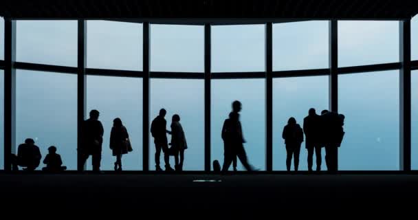 Time Lapse People Silhouette Walking Observation Deck — Stockvideo