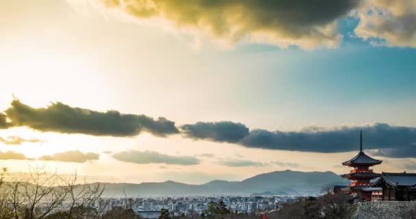 Tijdstip Panoramisch Uitzicht Pagoda Bij Kiyomizudera Tempel Bij Zonsondergang Deze — Stockvideo