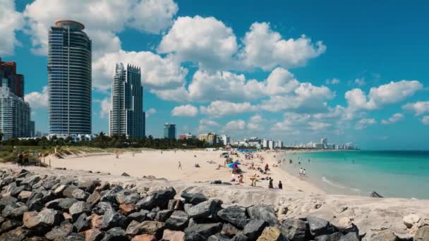 Jižní Pláž Plná Lidí Slunečného Dne South Beach Také Známý — Stock video