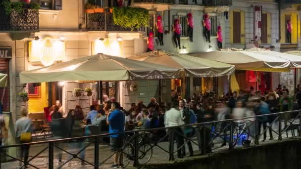 Milan Italy Circa September 2016 Naviglio Grande Kanalı Nda Gece — Stok video