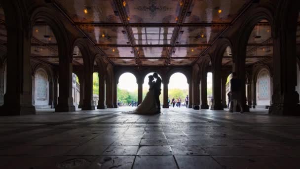 New York City May 2015 People Silouettes Bethesda Terrace Central — 비디오