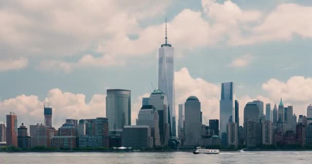 New York City Manhattan Skyline Hudson River Viewed New Jersey — Stock Video