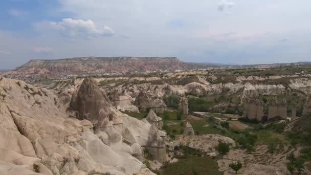 Natural Volcanic Rock Formations Panoramic View Valley Cappadocia Turkey — Stock Video
