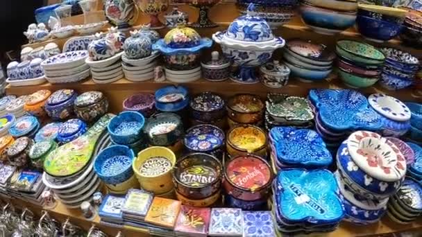 Decorated Ceramic Plates Grand Bazaar One Largest Oldest Covered Markets — стокове відео