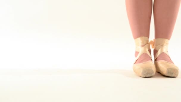Feet Close Classical Ballerina Dancer Isolated White Background — Video Stock