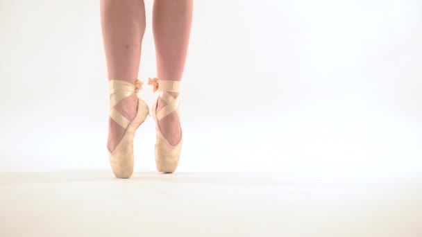 Feet Close Classical Ballerina Dancer Isolated White Background — Vídeo de Stock