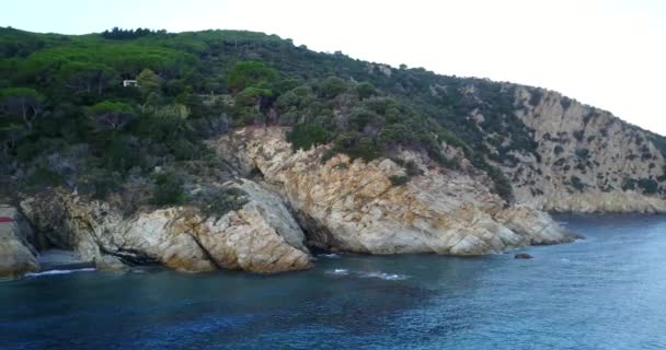 Vista Panorámica Del Mar Con Acantilados Costeros Vegetación — Vídeos de Stock