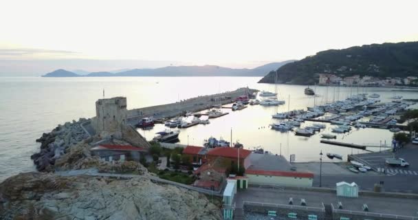 Marciana Marina Vue Aérienne Port Soleil Île Elbe Toscane Italie — Video