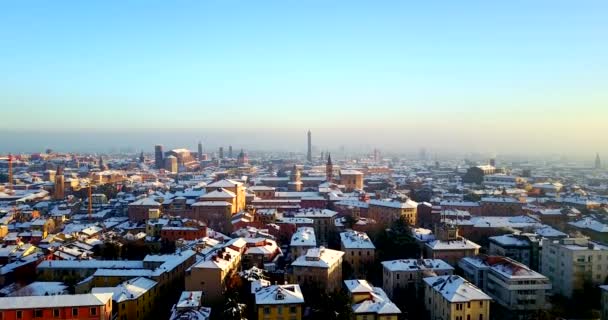 Aérial Vue Panoramique Sur Les Toits Bologne Italie Couverte Neige — Video