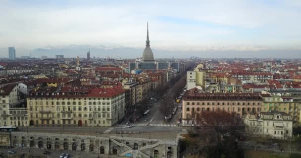 Turin Italy Circa February 2018 Panoramic View Old City Early — Stock Video