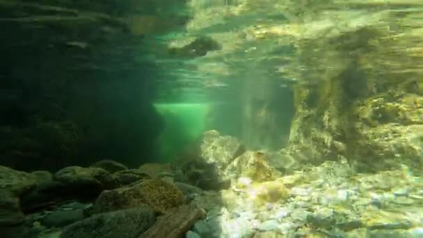 Kristalhelder Zwembad Waterval Onderwater Corsica Frankrijk — Stockvideo
