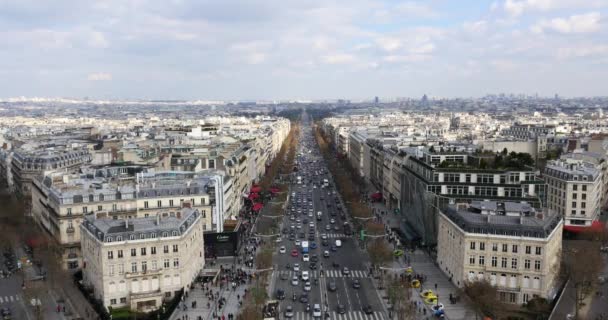 Paris France April 2015 Aerial View City Champs Elysees Blue — стоковое видео