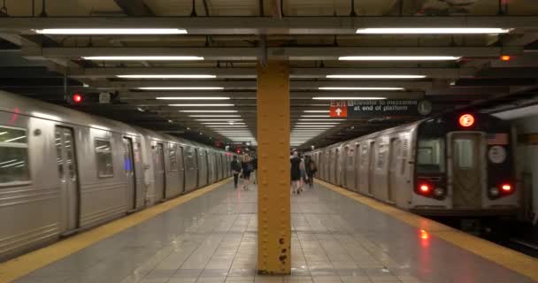 Vagón de metro en la plataforma en Nueva York — Vídeos de Stock