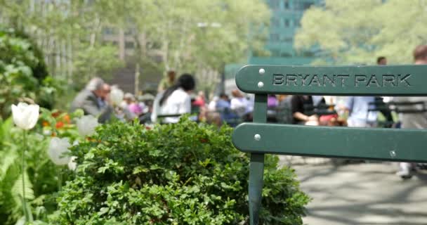 Toeristische en New Yorkers genieten van de lunch in Bryant Park — Stockvideo