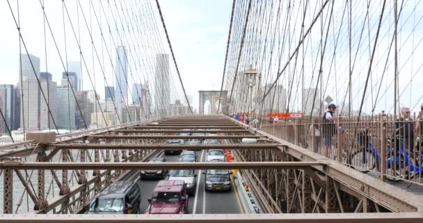 Nova Cidade Iorque Maio 2015 Tráfego Ponte Brooklyn Com Horizonte — Vídeo de Stock