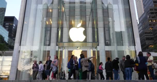 2013年4月12日 苹果标志在苹果商店橱窗上展示 截至2014年 苹果公司拥有72 800名全职员工 在15个国家拥有437家零售店 — 图库视频影像