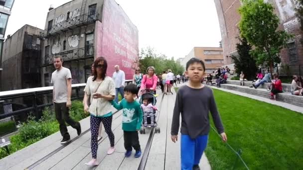 Nova Cidade Iorque Maio 2015 Pessoas Caminhando High Line Park — Vídeo de Stock