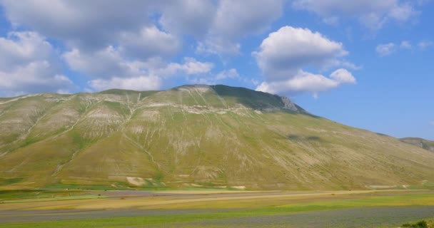 Панорамный Вид Освещенный Солнцем Горный Ландшафт — стоковое видео