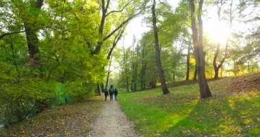 yürüyen aile ile sonbahar parkı manzara