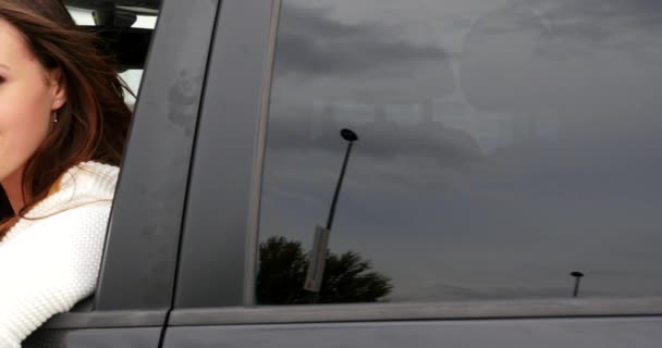 Young Woman Sitting Her Car — Stockvideo