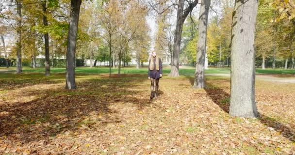 オーツの公園で若いブロンドの女性の肖像画を笑顔 — ストック動画