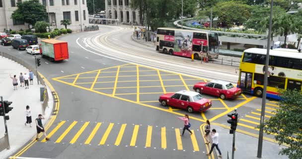 Χονγκ Κονγκ Κίνα Νοεμβρίου 2015 Βαγόνια Τραμ Στο Χονγκ Κονγκ — Αρχείο Βίντεο