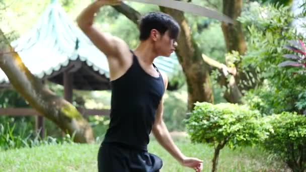 Asiatique Homme Formation Plein Air Oriental Martial Arts — Video