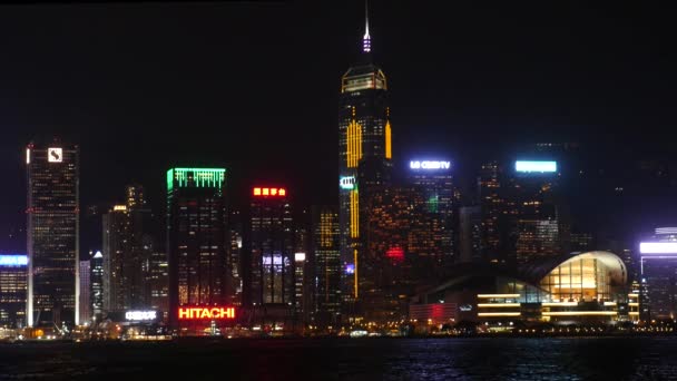 Гонконгский Горизонт Коулуна Ночью — стоковое видео