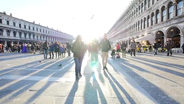 Venice Italië Februari 2016 Toeristen San Marco Plein Tijdens Carnaval — Stockvideo