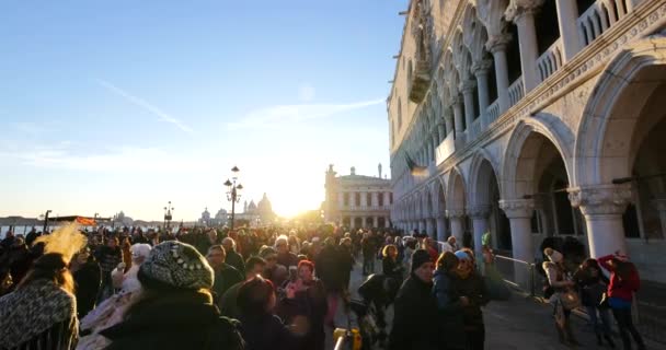 Venice Italy February 2016 Tourists San Marco Square Carnival Started — Stock Video