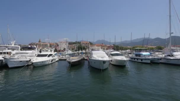 Saint Florent Corsica Franciaország 2016 Július Vitorlás Hajók Kis Halászkikötőben — Stock videók