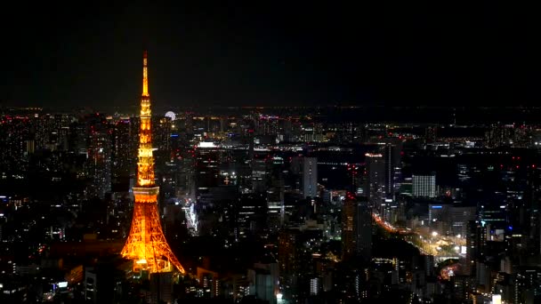 Luftaufnahme Des Tokyoturms Nachts Beleuchtet — Stockvideo