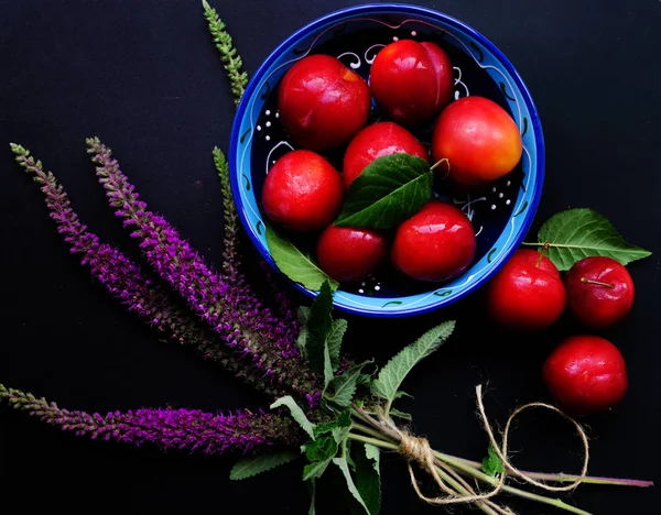 Olgun kırmızı erik mavi seramik Kupası 