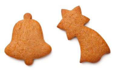 Beyaz arka plan üzerinde izole Noel gingerbread çerezleri. Üstten görünüm