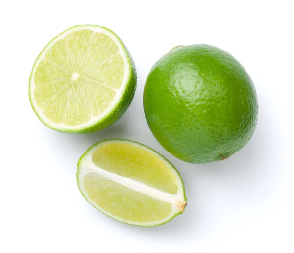Limes Isoliert Auf Weißem Hintergrund Ansicht Von Oben Flache Lage — Stockfoto