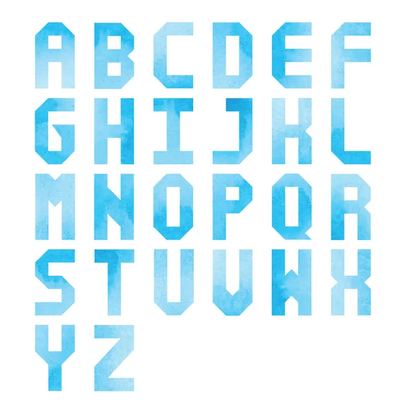Blaues Aquarell Alphabet Bis Auf Weißem Hintergrund Zur Gestaltung — Stockvektor