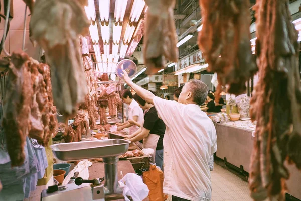 Βορεια Σημειο Χονγκ Κονγκ Μαρτιου 2018 Χασάπηδες Πωλούν Νωπό Κρέας — Φωτογραφία Αρχείου