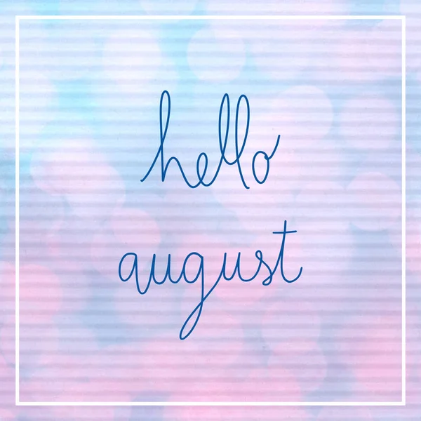 Hello Augusztus Betűkkel Bokeh Fény Kék Rózsaszín Hullámpapír — Stock Fotó