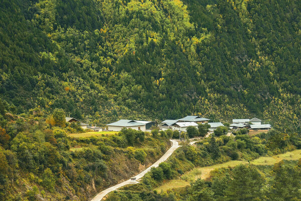 Tibetan village in the countryside of Daocheng, Sichuan Province, China.