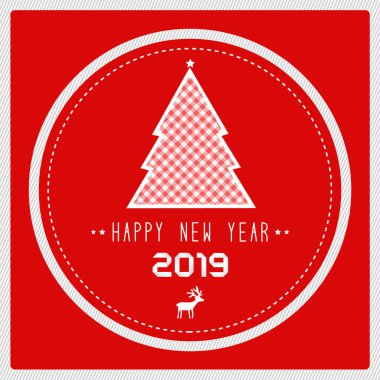 Mutlu yeni yıl 2019 Noel ağacına kırmızı arka plan ile.