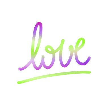 Elle çizilmiş yazı seviyorum. Aşk mektubu proton mor ve Ufo yeşil renk trendleri üzerinde.