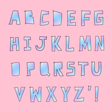 Pembe bir arka plan üzerinde holografik alfabesi.