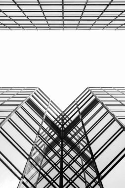 Hong Kong - 01 Nisan 2018: Royal pacific hotel simetri Tsim Sha Tsui, Hong Kong Çin-Macau Ferry Terminal yakınındaki yer alır. Siyah ve beyaz.