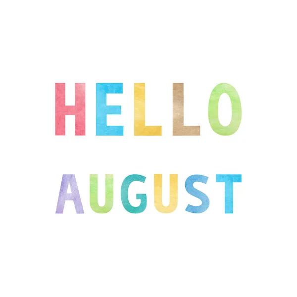 Hello August with colorful watercolor — Stock Vector