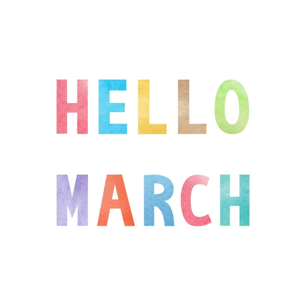 Hello March with colorful watercolor — Stock Vector
