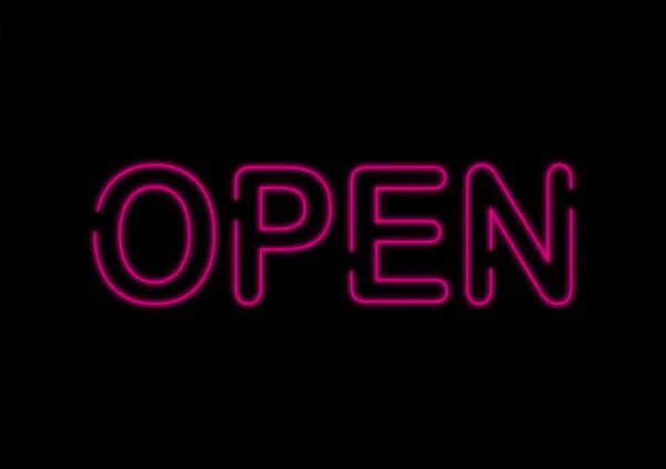 Open neon sign on black background — Stock Vector