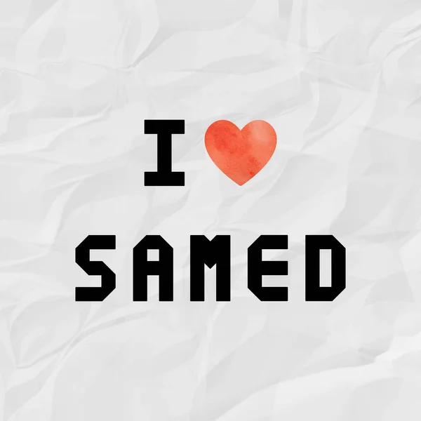 Miluju Sameda s červeným akvabarevným srdcem — Stock fotografie